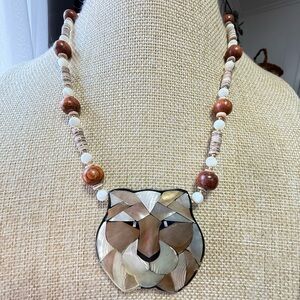 Lee Sands Mosaic Mother of Pearl Lion necklace